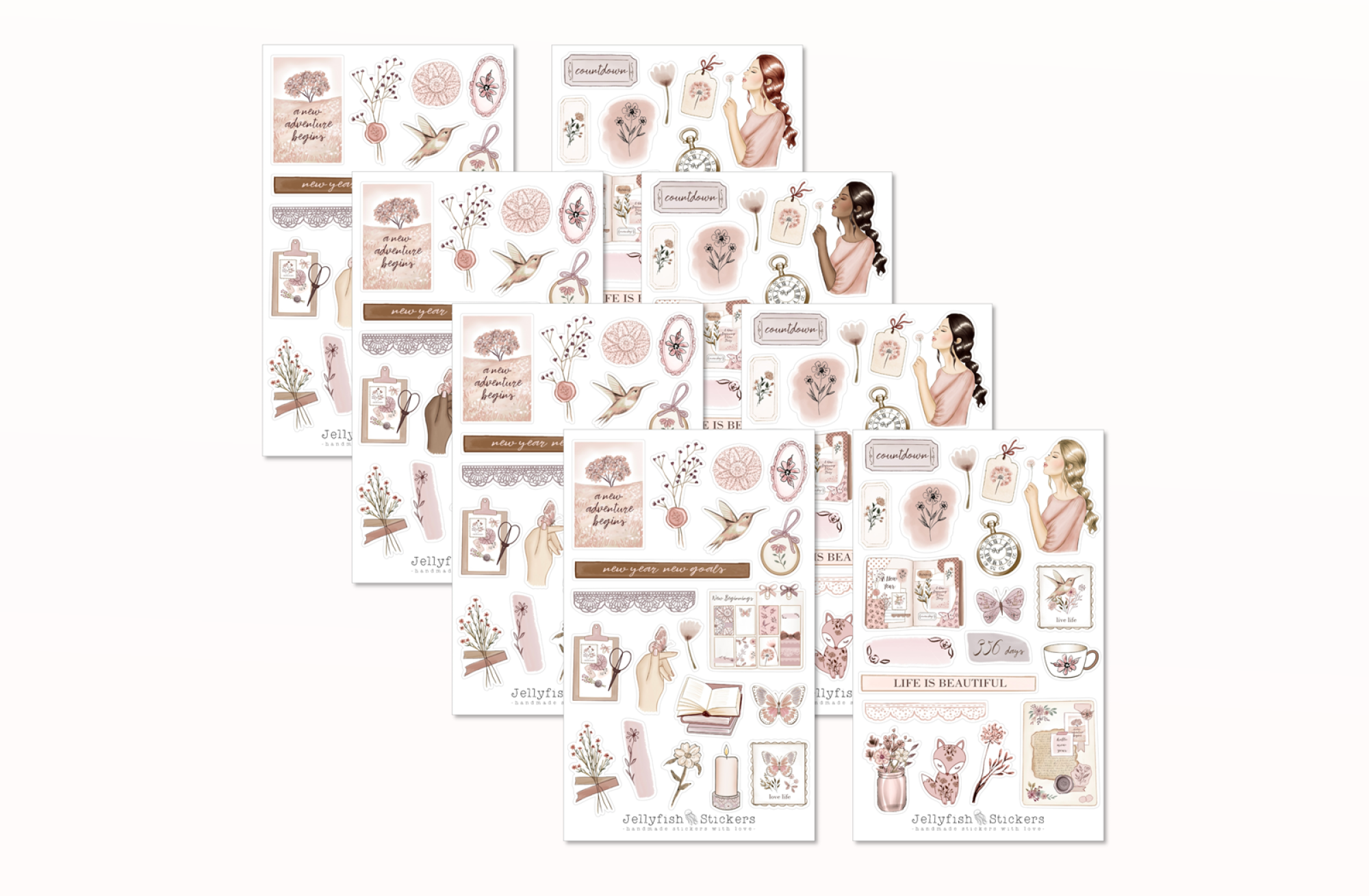 Mädchen Neujahr Sticker Set