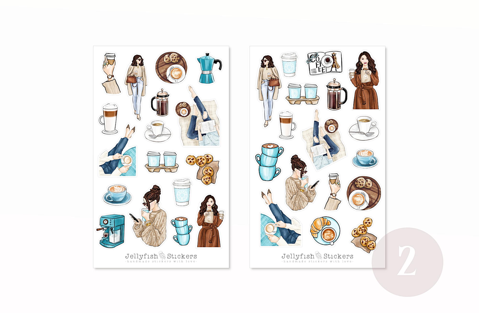 Mädchen Kaffee Sticker Set