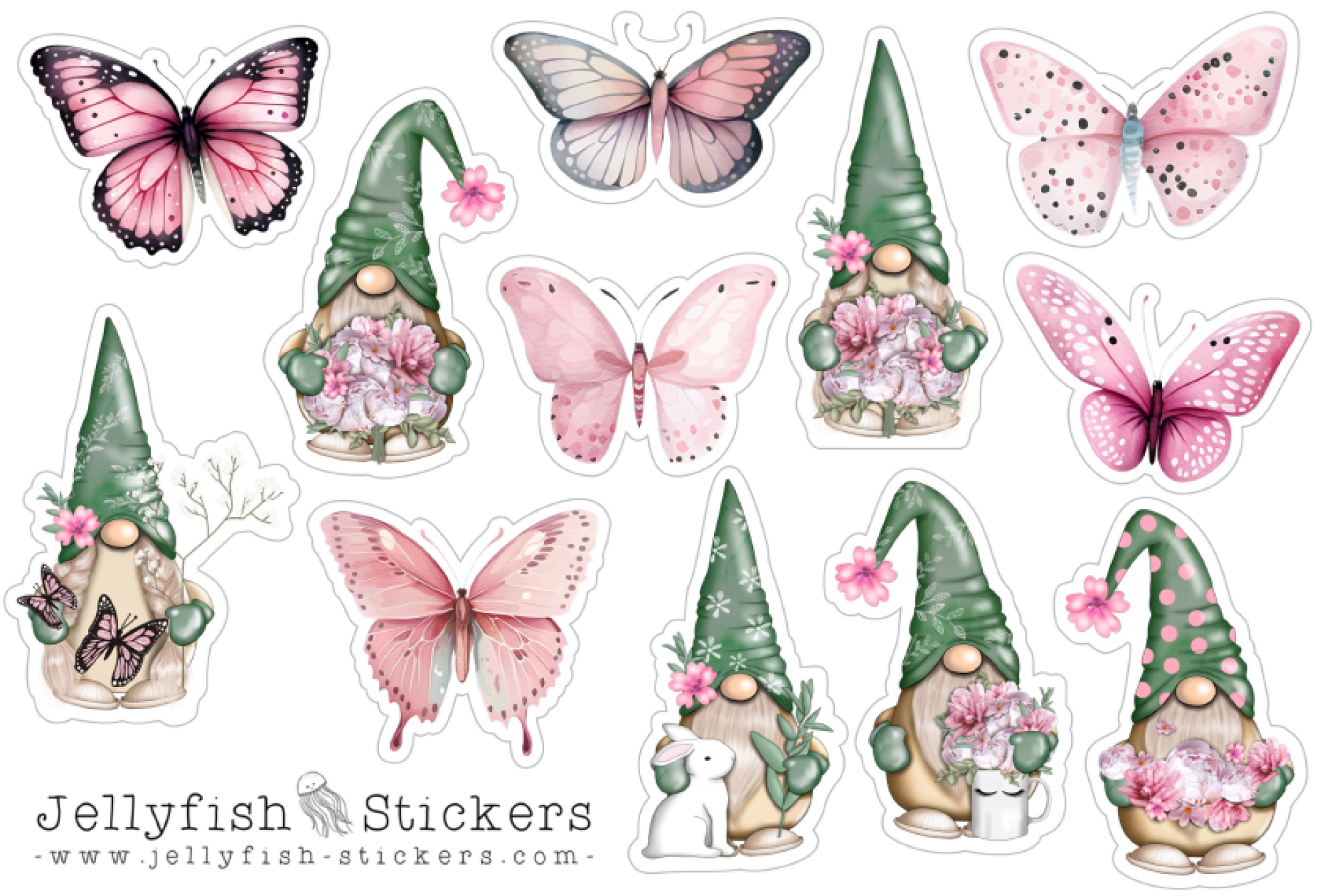 From 20EUR: Free Sticker Sheet "Gnomes and Butterflies"