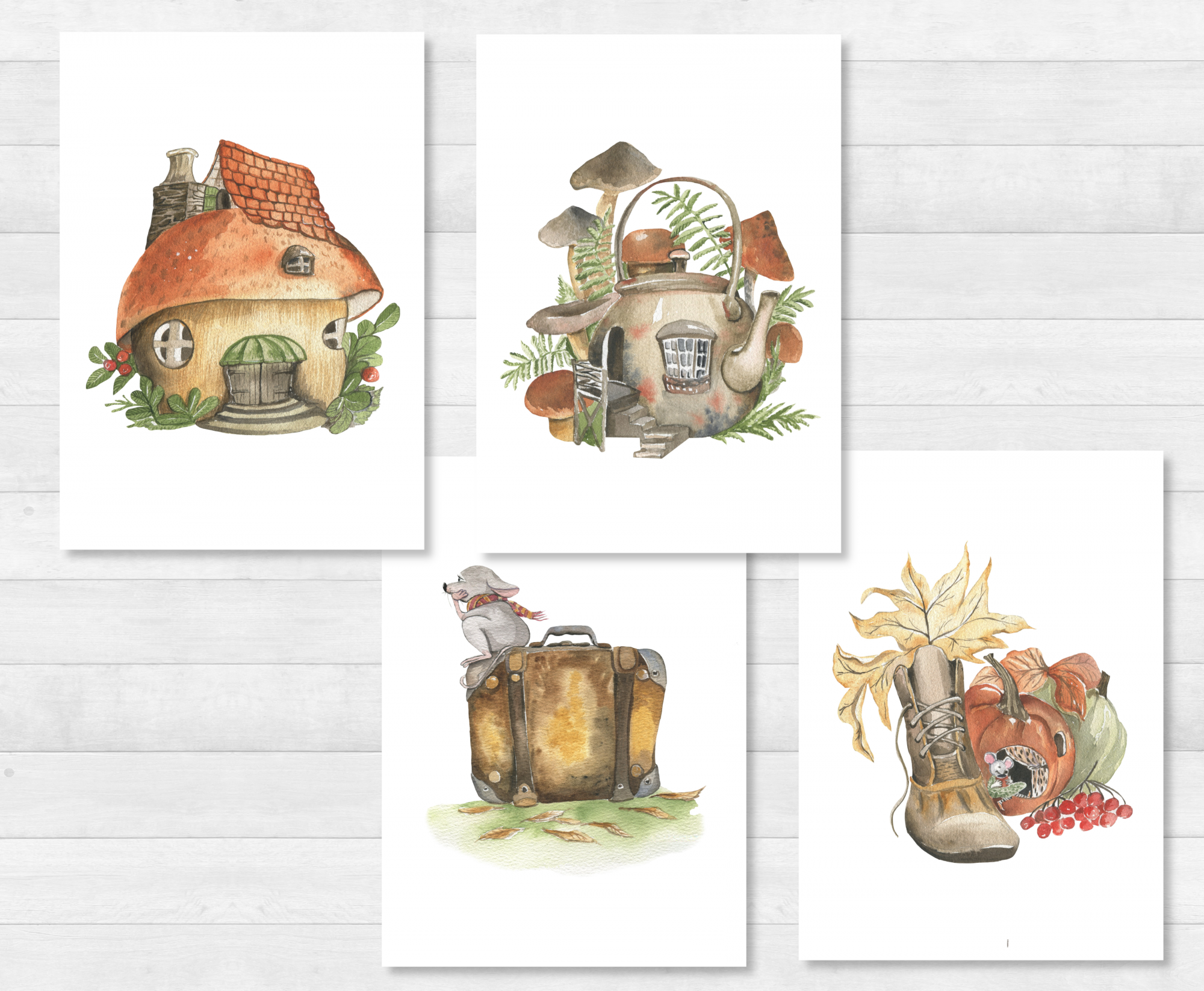 Autumn Mice Postcards Set - DIN A6