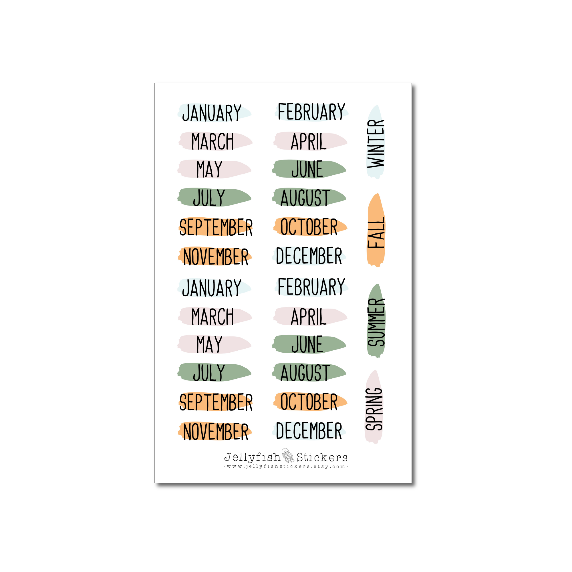 Script Sticker Months, Seasons