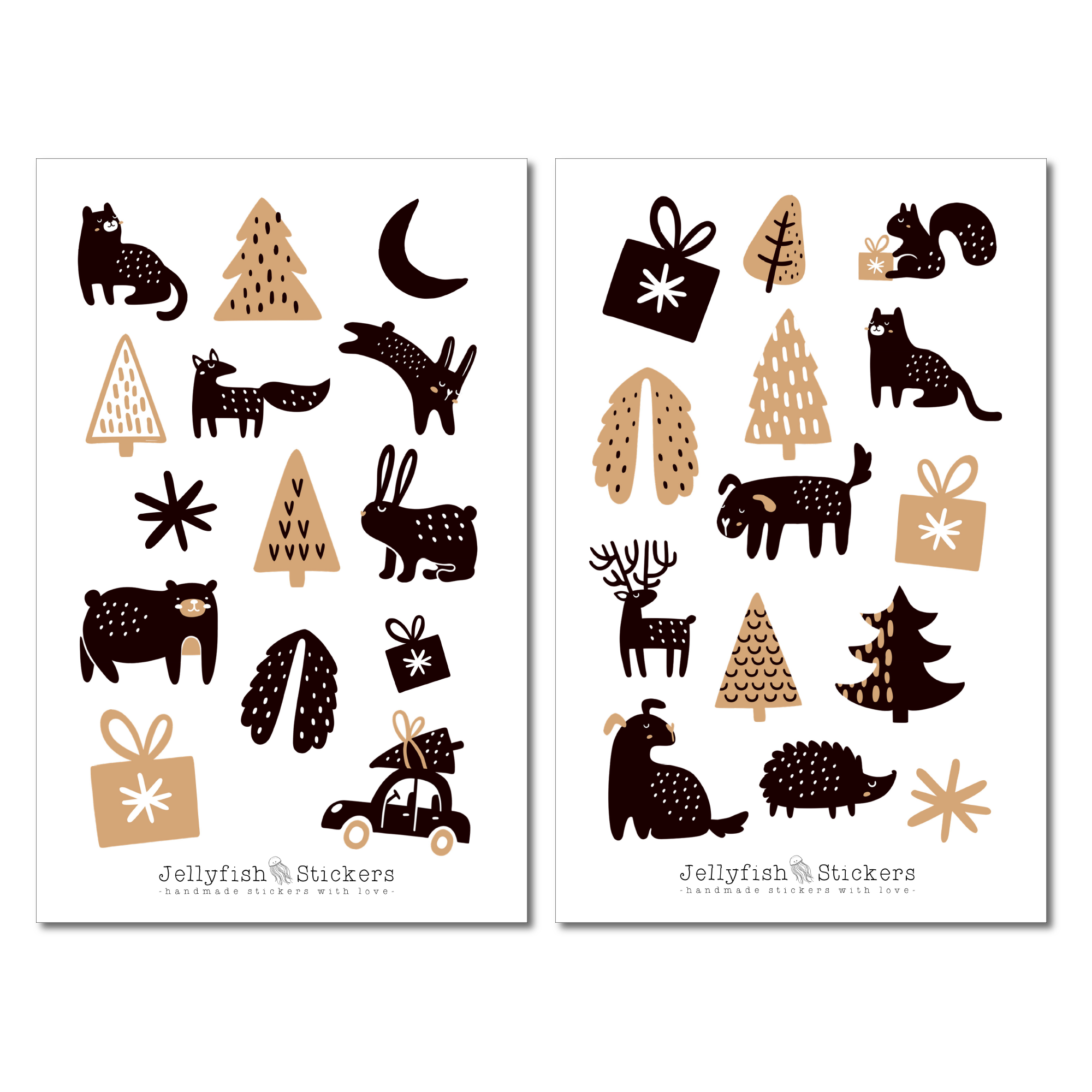 Weihnachten Bäume und Tiere Sticker Set