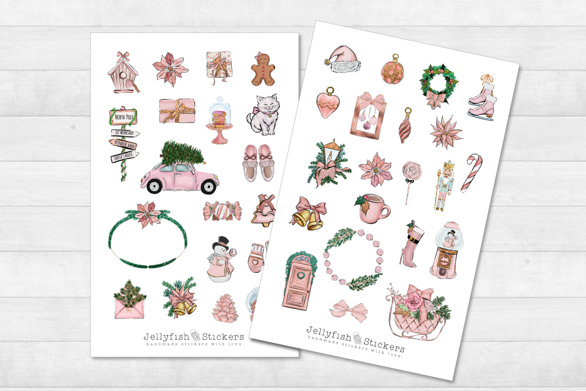 Weihnachten Rosa Sticker Set