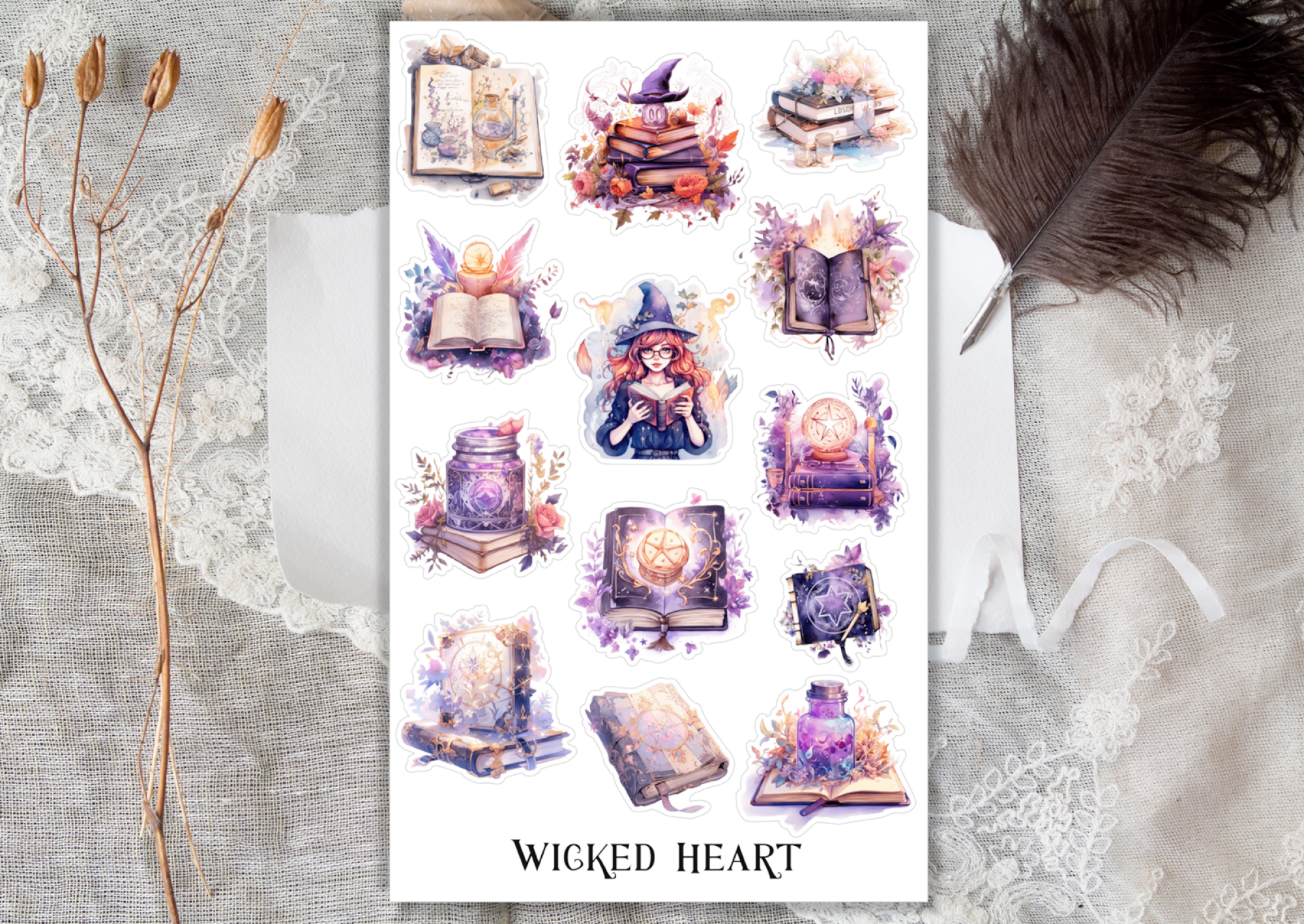 Lila Hexe Stickerbogen