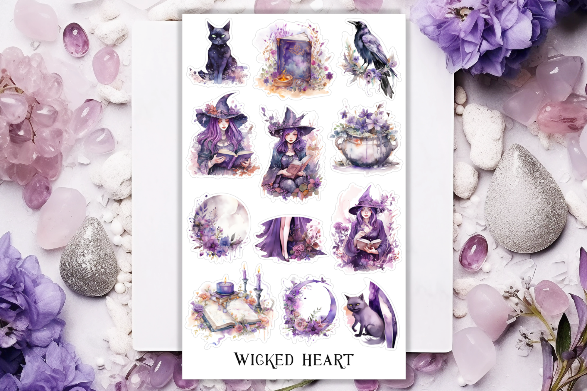 Lila Hexe Stickerbogen
