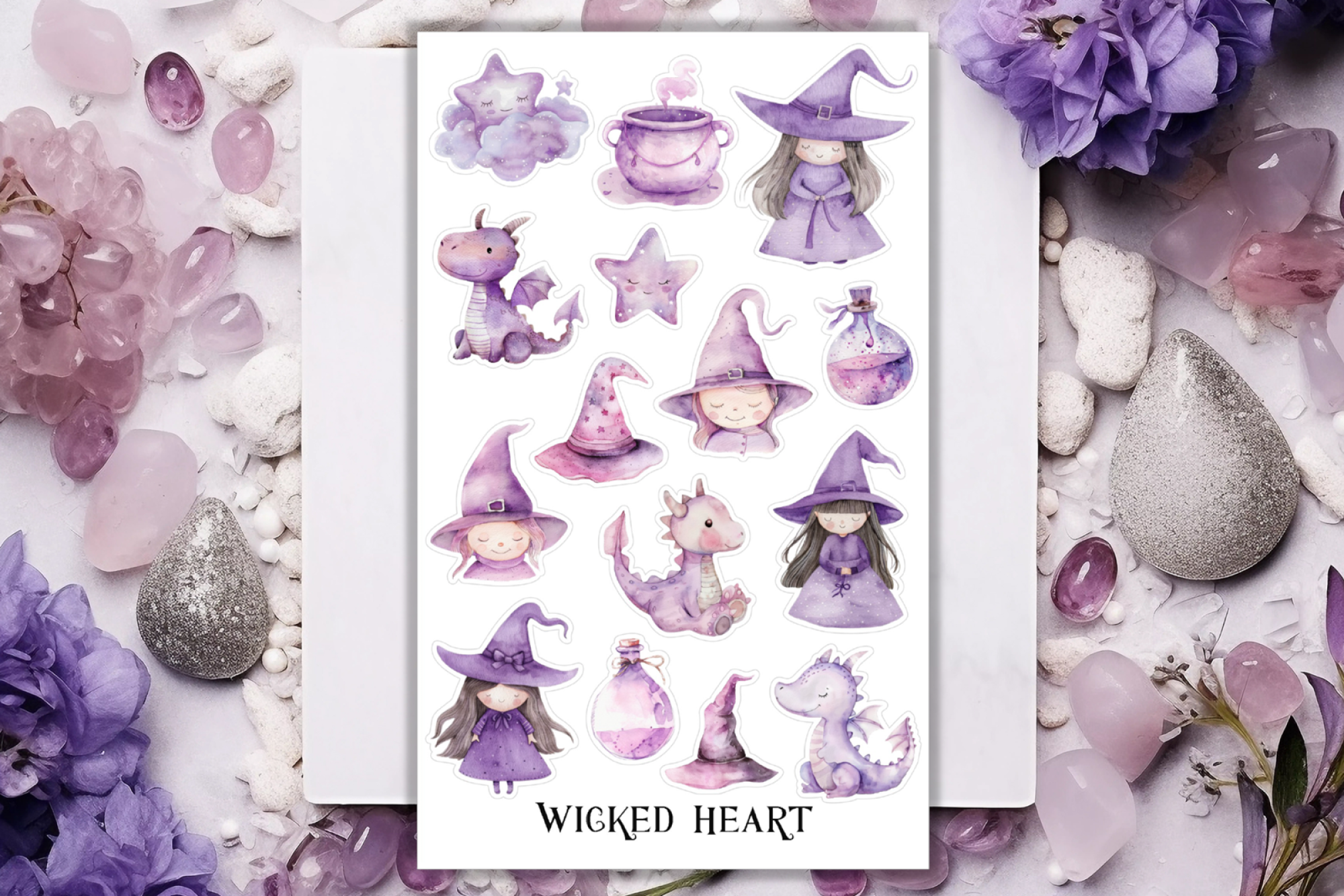 Lila Hexe Stickerbogen