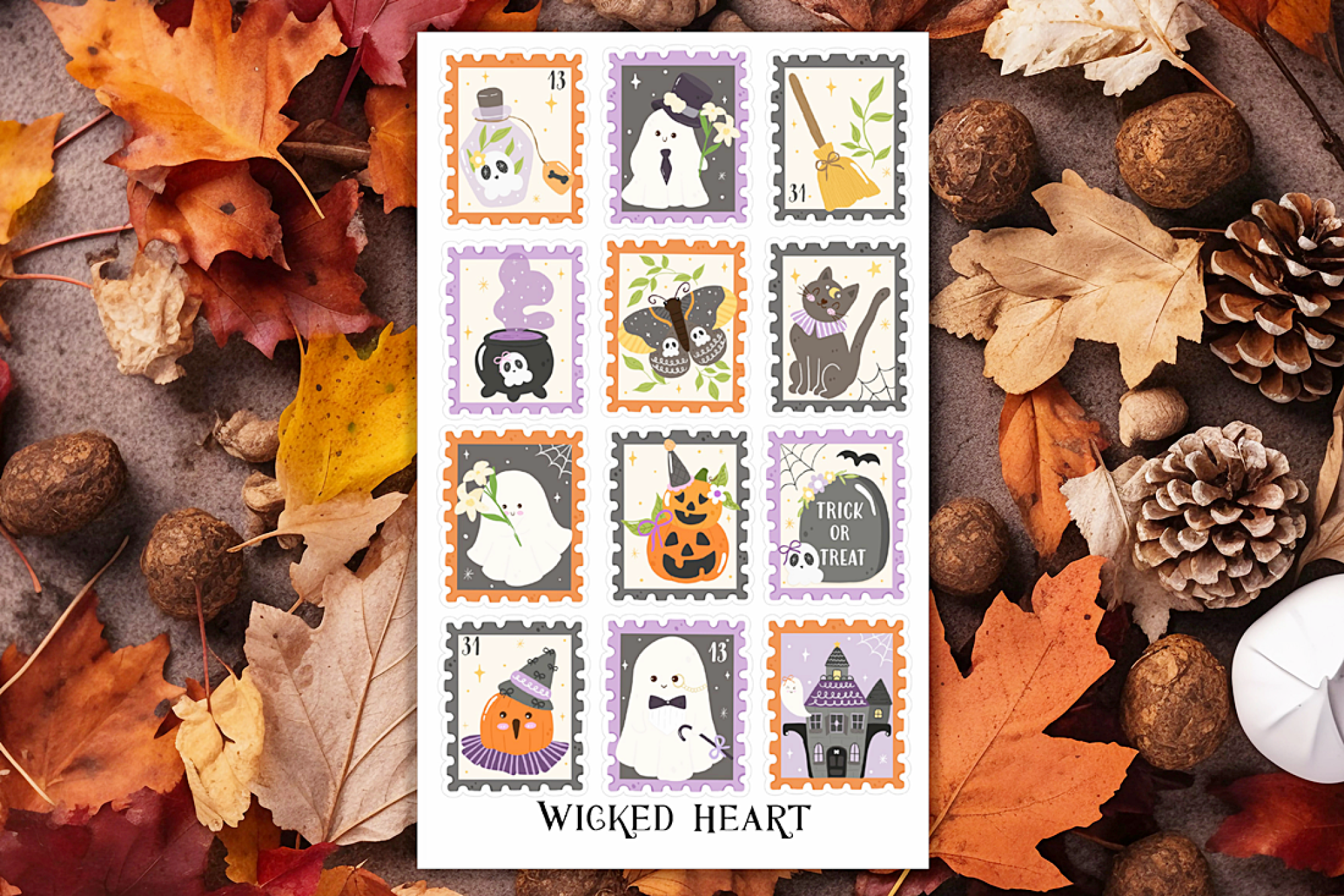 Gespenster Briefmarken Stickerbogen