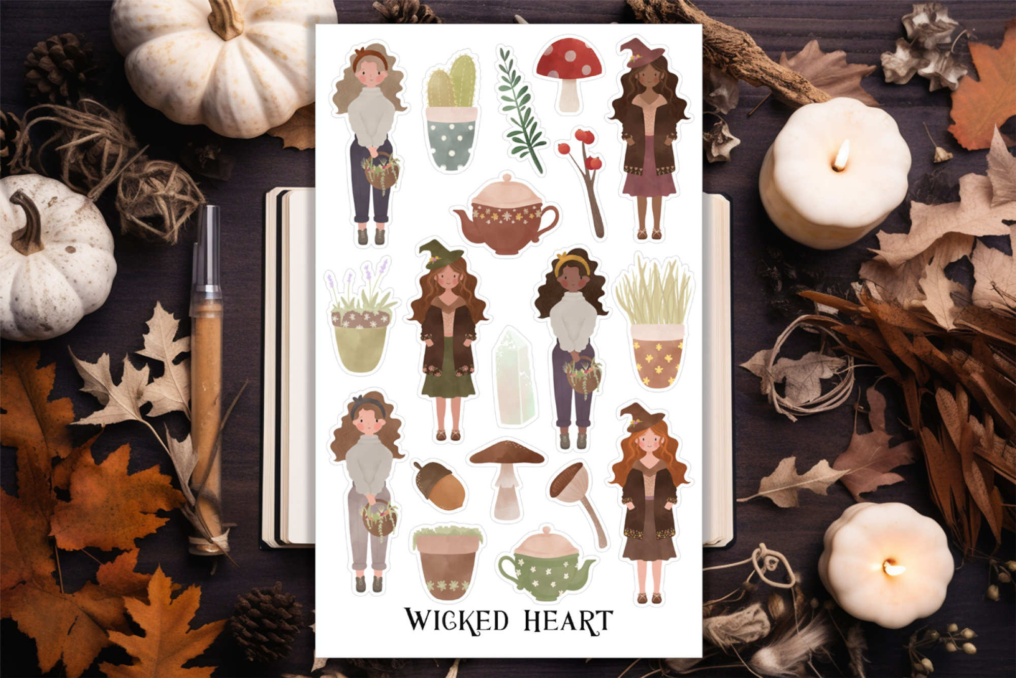 Hexen und Zauberer Stickerbogen