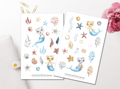 Meerjungfrau Katzen Sticker Set