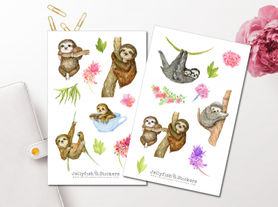 Niedliche Faultiere Sticker Set