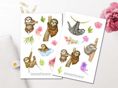 Cute Sloths Sticker Set