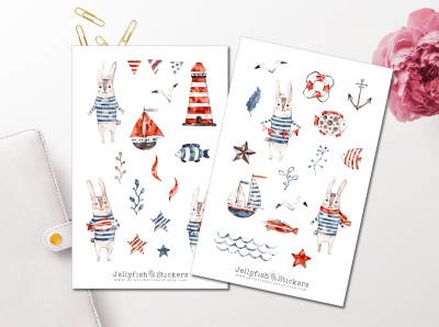 Maritimer Hase Sticker Set