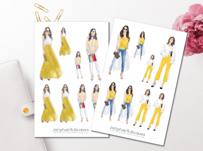 Mädchen Mode Gelb Sticker Set