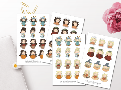 Niedliche Mädchen Herbst Sticker Set