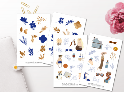 Mädchen Herbst Blau Gold Sticker Set