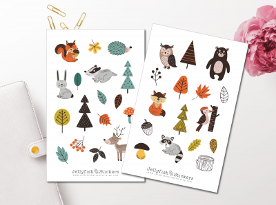 Skandinavische Waldtiere Sticker Set