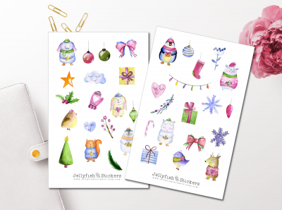 Tiere Geschenke Weihnachten Sticker Set