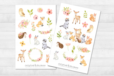 Cute Forest Animals Pink Sticker Set