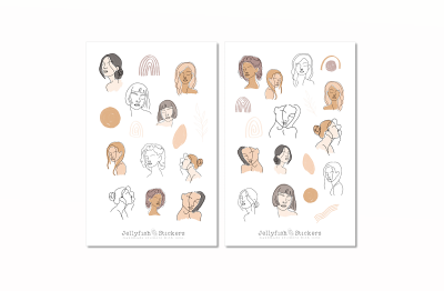 Frauen Gesichter Sticker Set