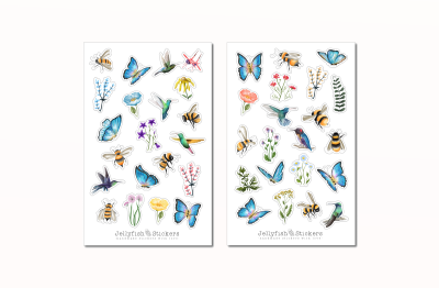 Vögel und Insekten Sticker Set