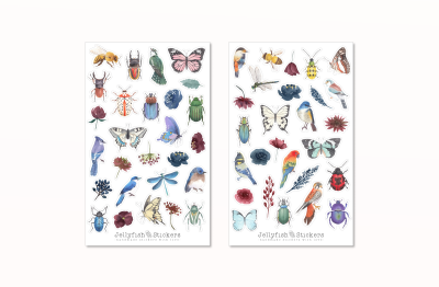Vögel und Insekten Sticker Set
