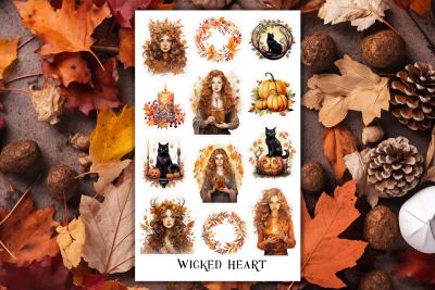 Herbst Hexe Stickerbogen