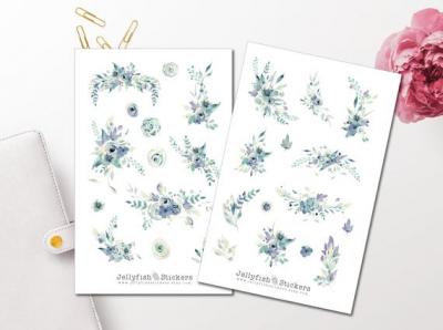 Blaue Blumen Sticker Set
